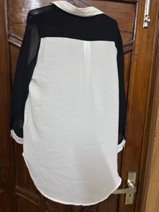 Black &amp; White Sheer Button-Up Top For Girls