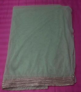 Pista Green Net Duppata With Golden Boarder