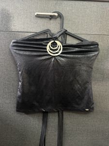 A Charcoal Black Strapless Halterneck Top.