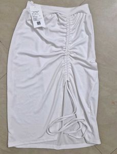 White Drawstring Slit Skirt