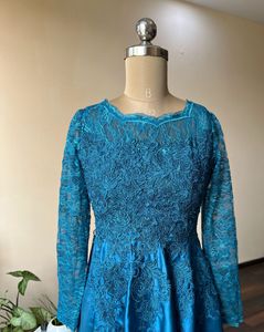 Teal High Low Embellished Gown