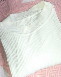 White Ribbed Long Sleeve Top