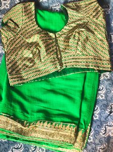 Beautiful Green Colour Saree With Stitched Blouse