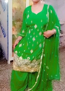 Green Silk Plazzo Kameez Set With Dupatta