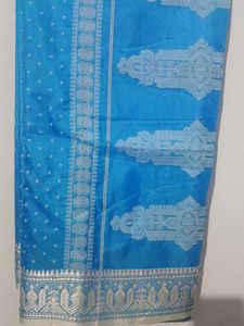 Light Blue Sari with Silver Details