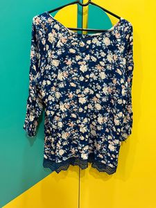 Navy Blue Floral Top