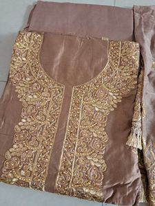Brown 3pc Unstitched Set