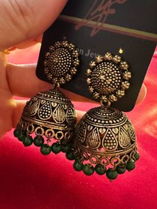 Green Ethnic Jhumka Earrings