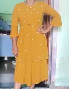 Mustard Colour One Piece/ Round Top