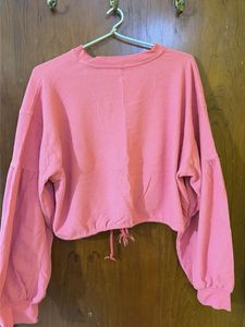 Pink Drawstring knit Cropped Top