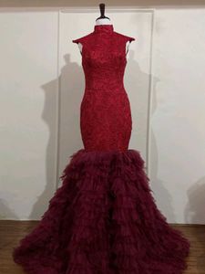 Stunning Red Ruffled Mermaid Gown