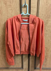 Rust Orange Cropped Zip-Up Hoodie