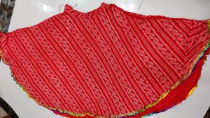 Red Bandhani Print Full Flair Chaniya