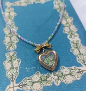 Hand painted Heart Locket Beaded Necklace