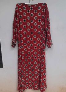 Red Printed Long Slitted Kurti( Bust 42-44)