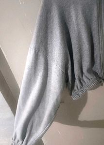 Grey Cropped Drawstring Hoodie