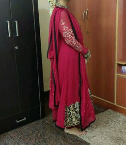 Red Anarkali Embroidered Suit Set