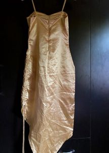 🌟⚜️Golden Satin Slit Cowl Neck Dress