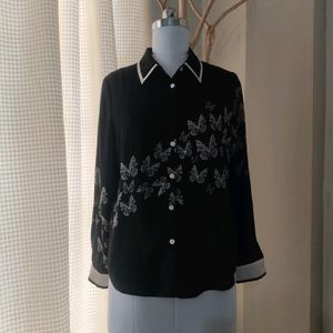 Butterfly Print Button-Up Shirt