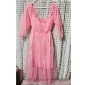 Pink Mesh Long Sleeve Dress