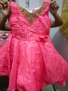 Pink Party Dress with Embellished Neckline