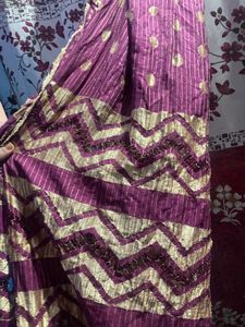 Purple &amp; Gold Embellished Dupatta