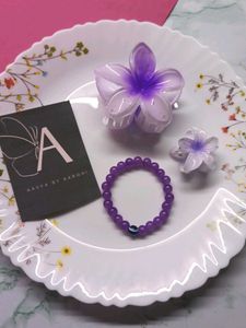 Purple Bead Bracelet & Hair Clips