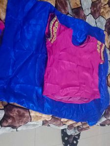 Pink & Blue lehenga Saree Blouse Piece