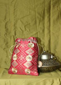 Red &amp; Gold Embellished Potli Bag