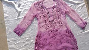 Tie Dry Lavender Chikankari Mirror Work Kurti💜