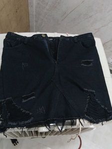 Distressed Denim Mini Skirt