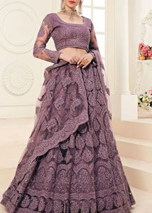 Semi Stitched purple Embroidered Lehenga Choli