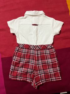 Unisex Baby Check Romper White And Red