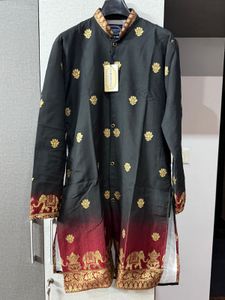 BLACK RED FADE REGALELEPHANT WEAVE JACQUARD KURTA