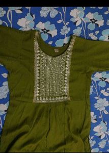 Olive Green Embellished Kurta
