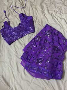 Purple Sequin saree w stitch blouse