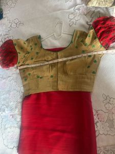 Plain Red Saree With Fancy Blouse