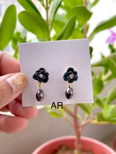 Black Stud With Stone Drop Earring