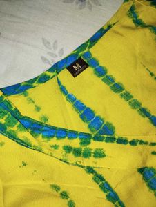 Yellow &amp; Blue Tie-Dye Kurta Set