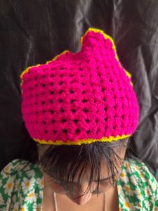 Handmade Crochet Cat Ear Hair Bandana Pink Yellow