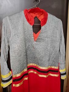 Elegant Red &amp; Grey Kurta
