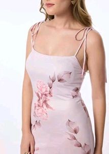 Pink Knotted Sleeves Printed Slipon Dress