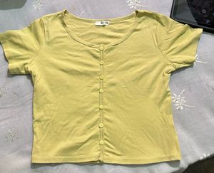 Yellow Button-Front Crop Top