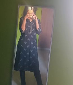 Floral Print Black Kurta
