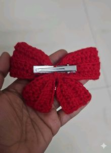 Red Crocheted Bow Hair Clip