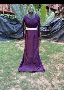 Elegant Purple Lace & Satin Gown