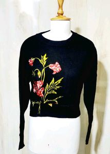 Floral Embroidered Cropped Sweater size-36-38