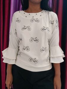 Chic Bicycle Print Top