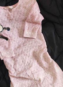 Embroidered Chikankari Pink Straight Kurta💕🍁