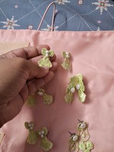 Green Pearl Lace Handmade Earrings